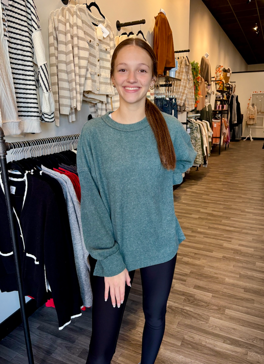 Ash Jade Drop Shoulder Hacci Top