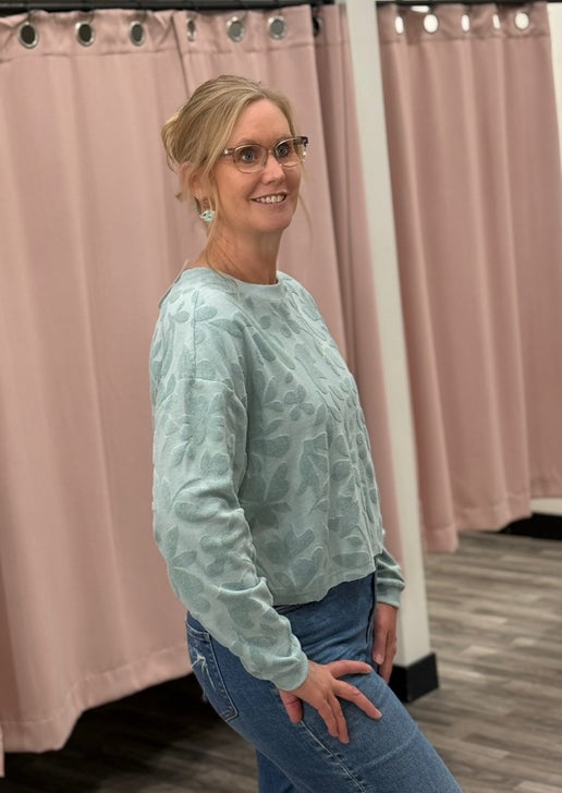 Mint Floral Textured Pullover