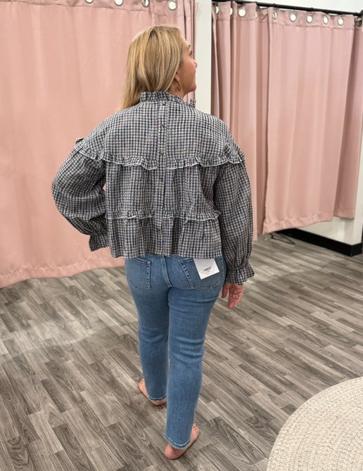 Ruffled Plaid Print Oversized Blouse