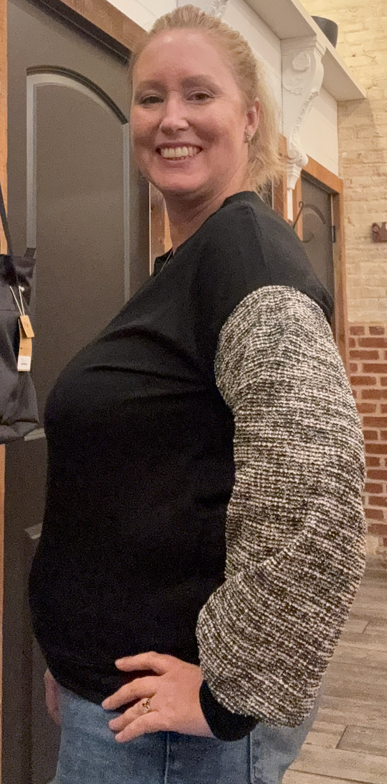 Black Contrast Knit Sleeve Sweatshirt