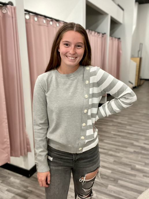 Asymmetrical Stripe Button Sweater
