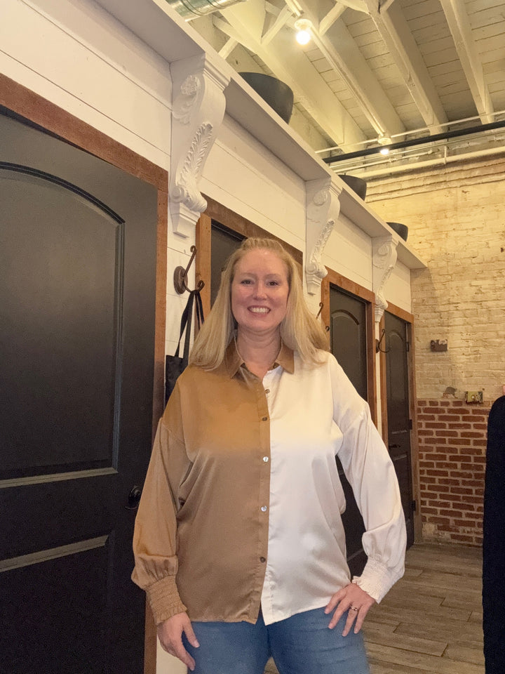 Solid Color Block Blouse