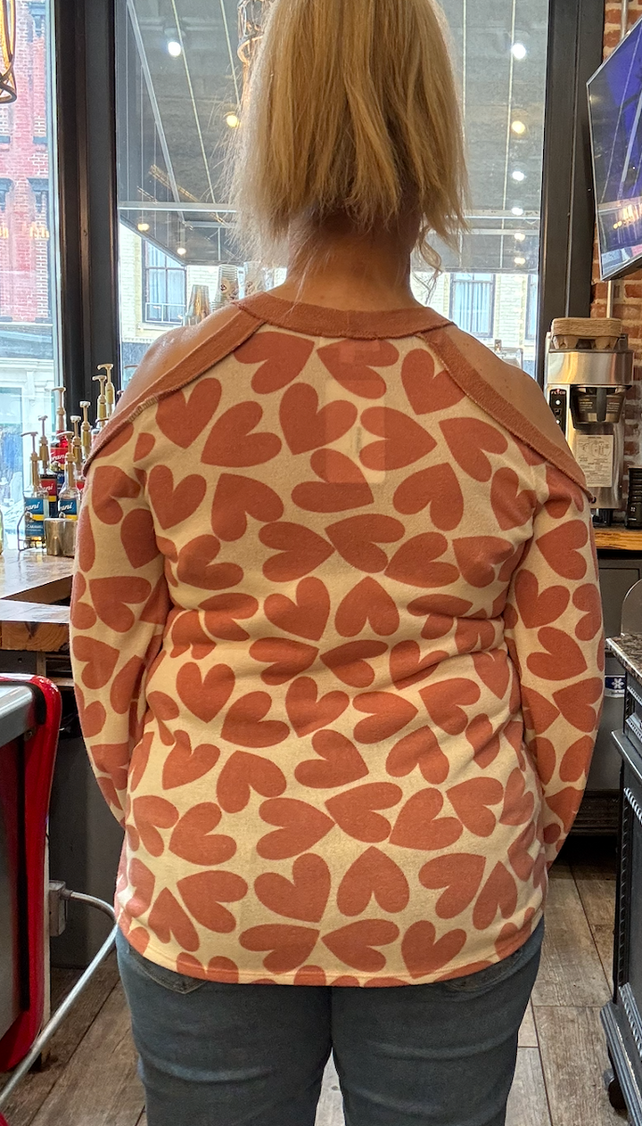 Cold Shoulder Heart Printed Top