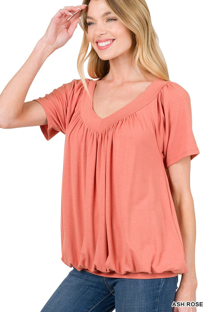 Ash Rose Short Sleeve Shirring Top