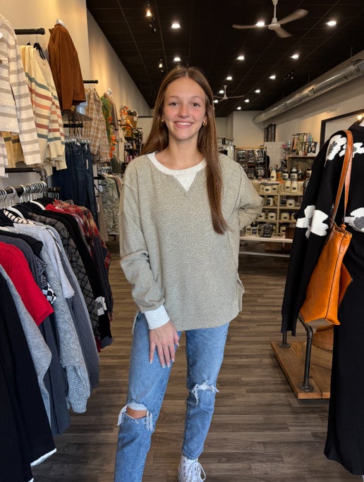 Olive Brush Thermal Oversized Pullover