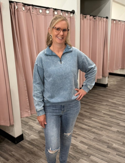 Blue Grey Half Zip Fleece Pullover