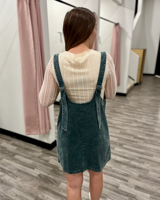 Hunter Green Corduroy Pinafore Overall Dress