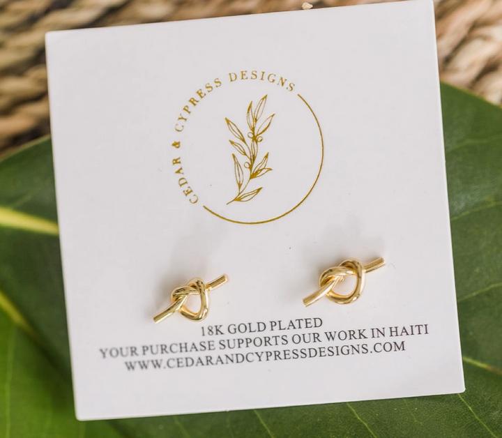 Gold Knot Stud Earrings
