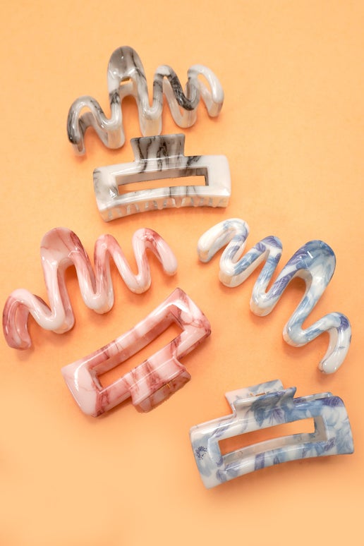 Large Colorful Wavy Rectangle Hair Claw Clips