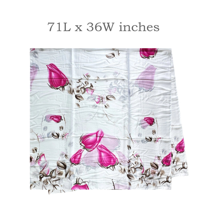 White &amp; Pink Rose Floral Lightweight Scarf
