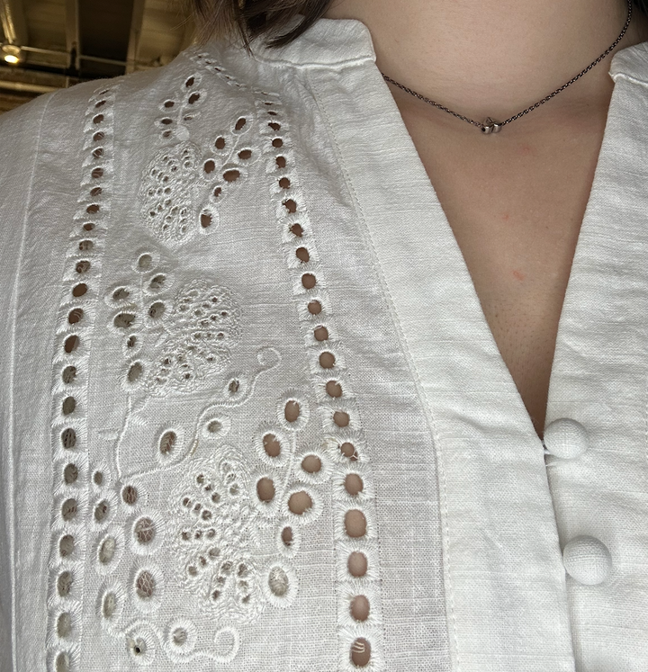 Ivory Eyelet Detail Babydoll Blouse
