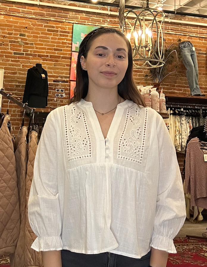 Ivory Eyelet Detail Babydoll Blouse