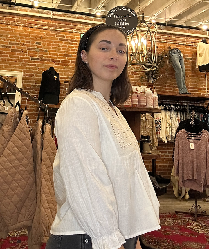 Ivory Eyelet Detail Babydoll Blouse