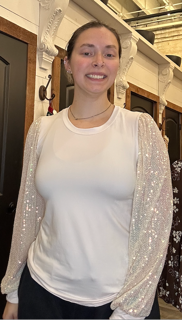 Solid Top With Sequins Detailed Sleeves