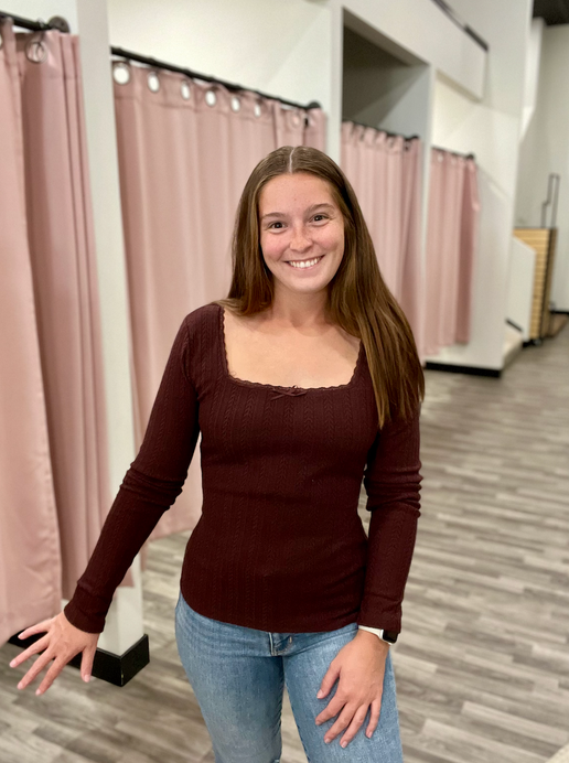 Lace Edge Square Neck Knit Top