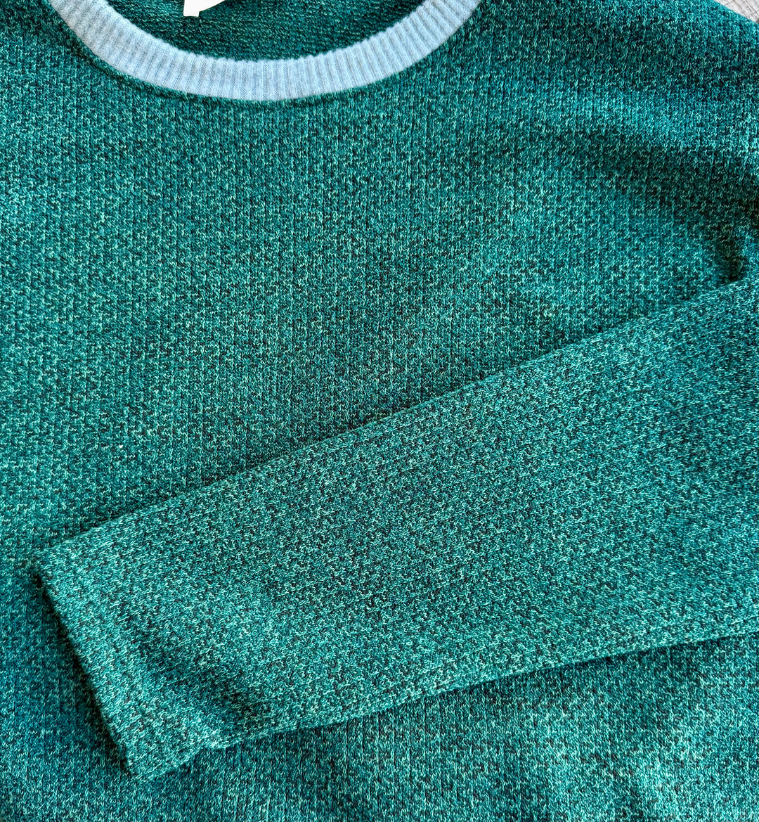 Green Round Neck Blue Contrast Sweater