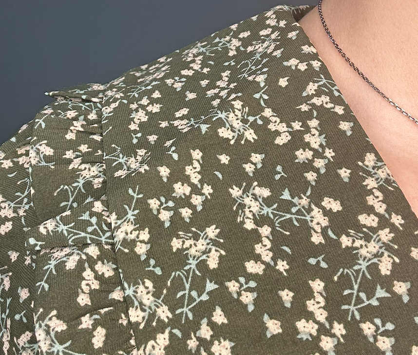 Olive Floral Long Sleeve V-Neck Mini Dress