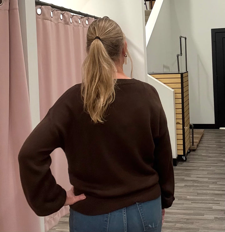 Hello Fall Chocolate Round Neck Sweater