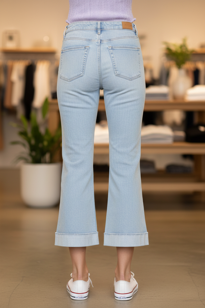 Back view - light wash cropped flare jeans