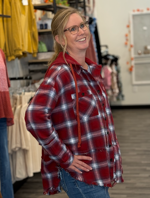 Red Plaid Hooded Jacket