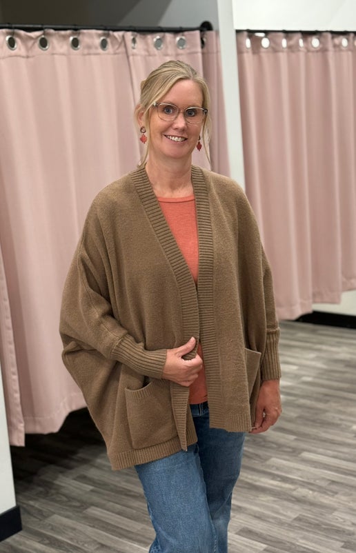 Mocha Dolman Sleeve Open Cardigan