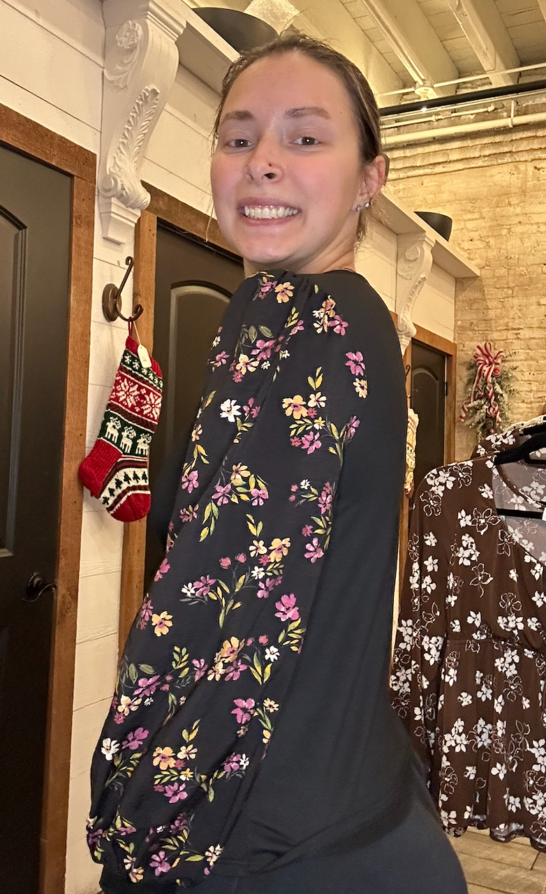 Solid Top With Floral Printed Sleeves