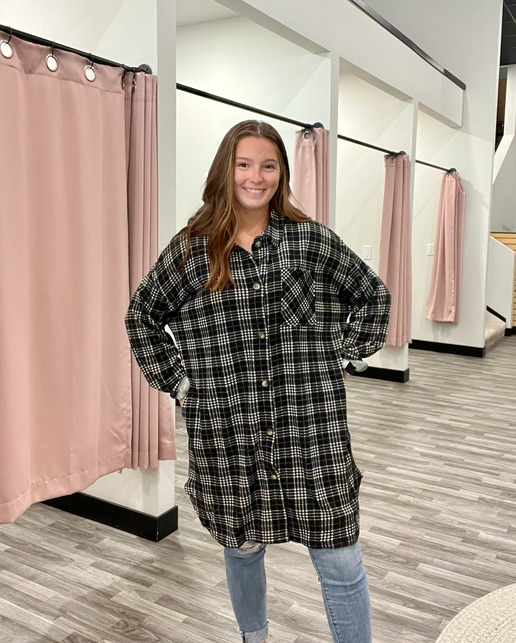 Long Button Down Brushed Shacket