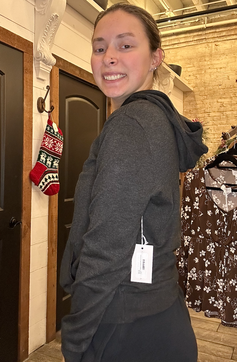 Women's Charcoal Knit Hoodie Sweater with Front Pocket – Soft, Cozy & Relaxed Fit