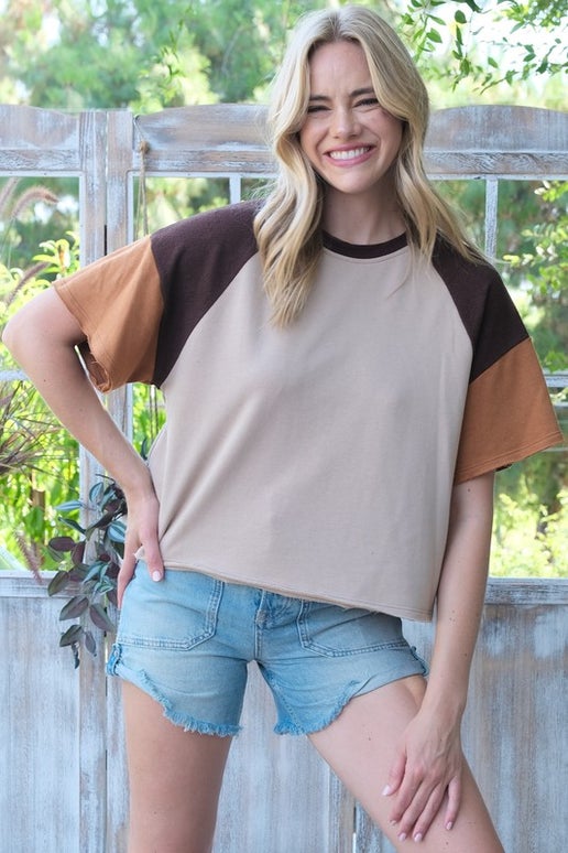 Loose Fit Color Block Raglan Top
