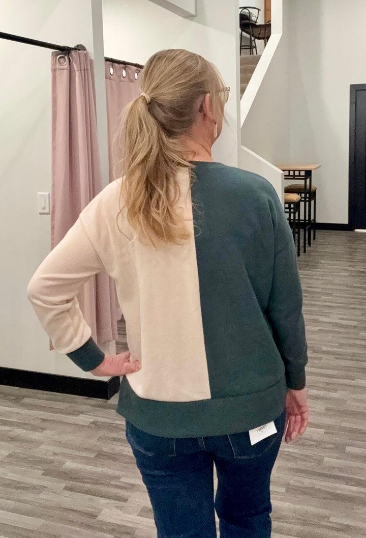 Green/Cream Two Tone Color Block Top