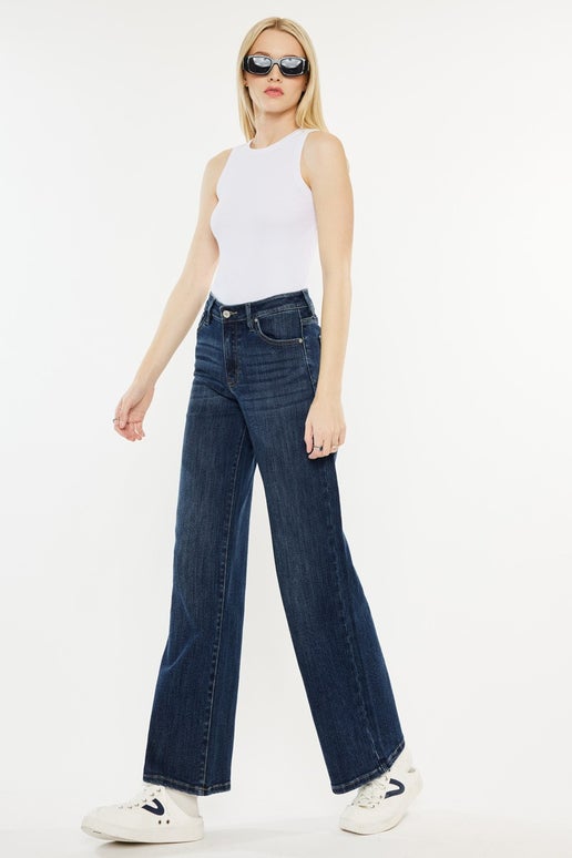 High Rise Wide Leg Dark Jeans