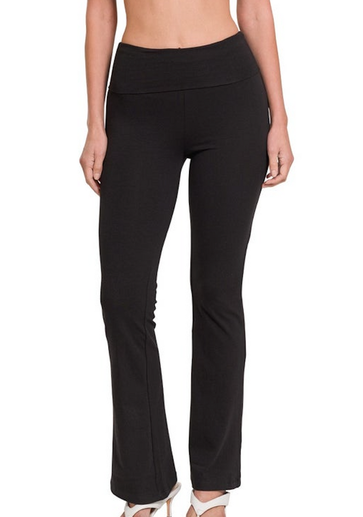 Fold-Over Cotton Flare Pants