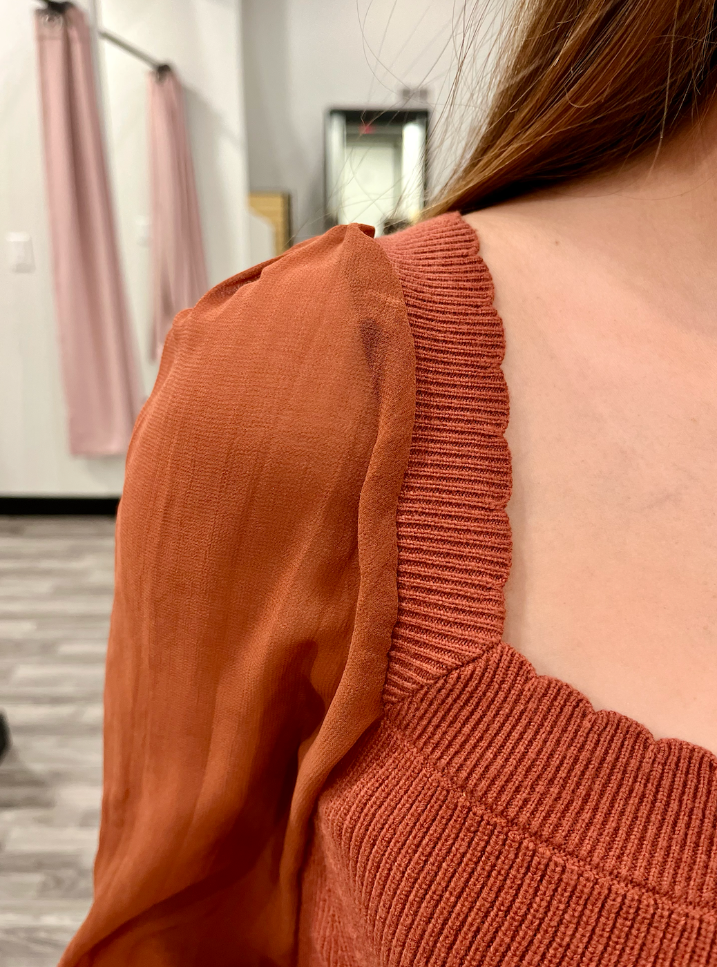 Scallop Neck Chiffon Sleeve Sweater