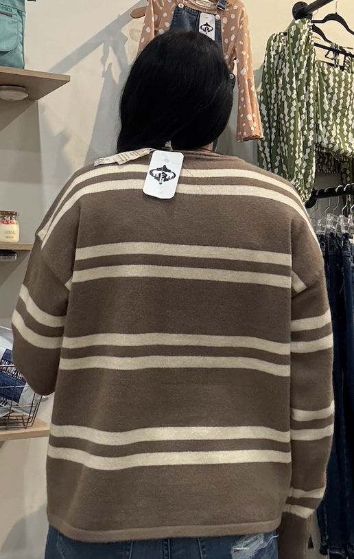 Mocha/Cream Notched Neck Sweater