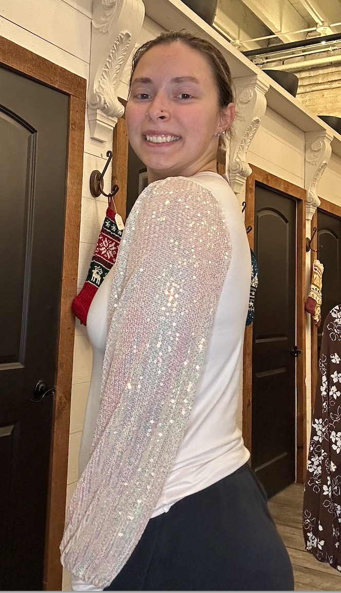 Solid Top With Sequins Detailed Sleeves