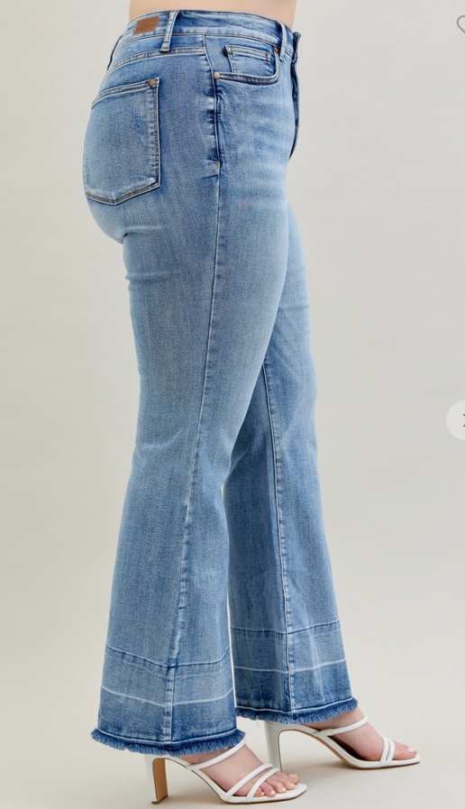 High Waisted Tummy Control Released Hem Flare Jeans
