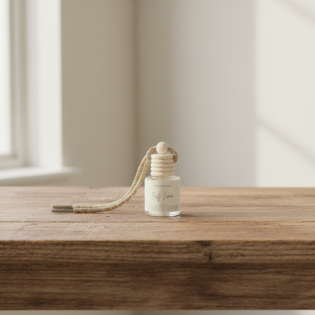Zesty Lemon Everyday Car Diffuser on a wooden table